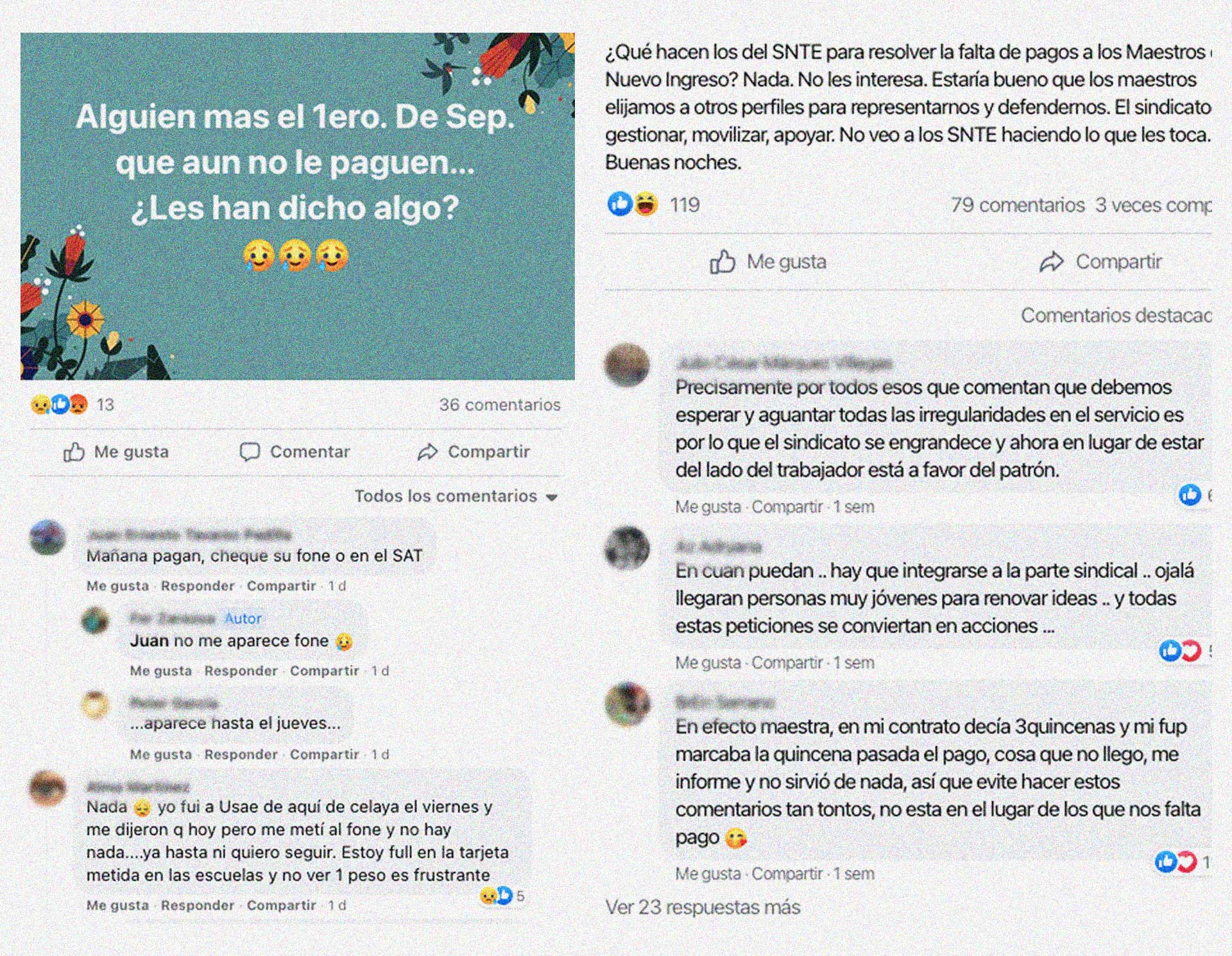 Comentarios en redes sociales