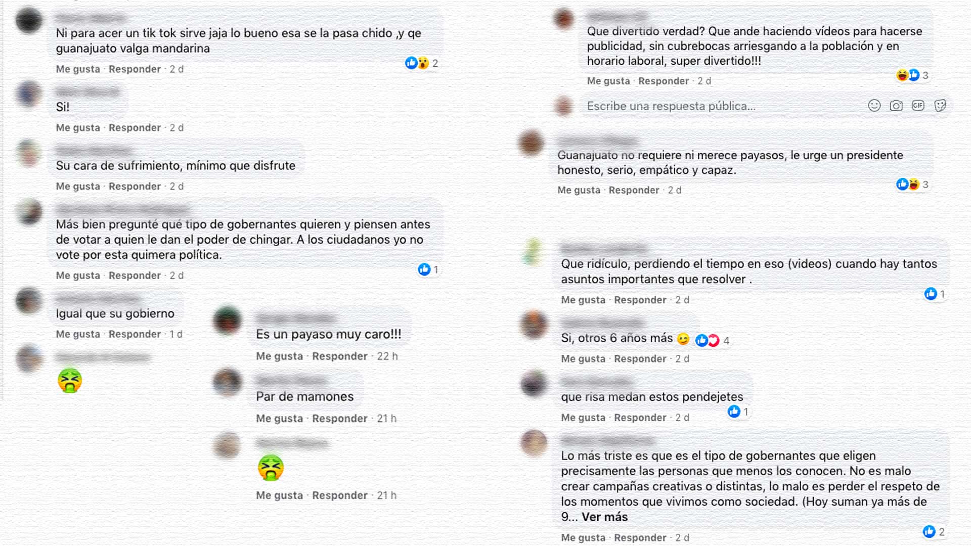 Comentarios en redes sociales