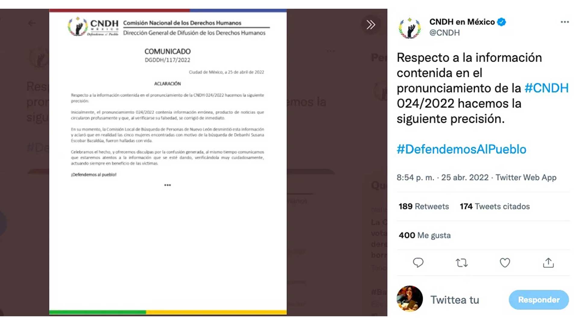 Aclaración de la CNDH.