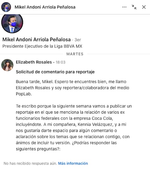 Mensaje enviado a Mikel Arriola