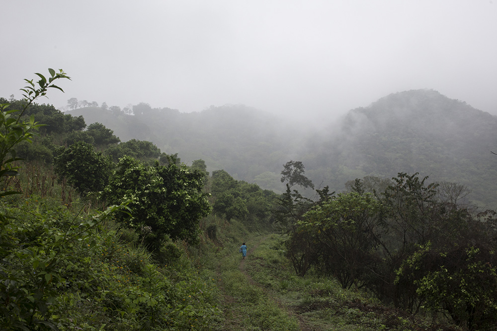 Una mujer camina en una vereda en el municipio de Coxcatlán, San Luis Potosí. Esta área es utilizada como ruta de escape hacia Tamaulipas por miembros del crimen organizado. Marzo 29, 2018. Mauricio Palos